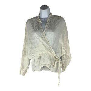 Zara XS Ruffled Wrap-Style Blouse Long Sleeve Ivory Lightweight Womens Top